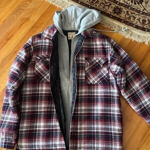 RedHead Men's Plaid Shirt Jacket with Gray Hoodie